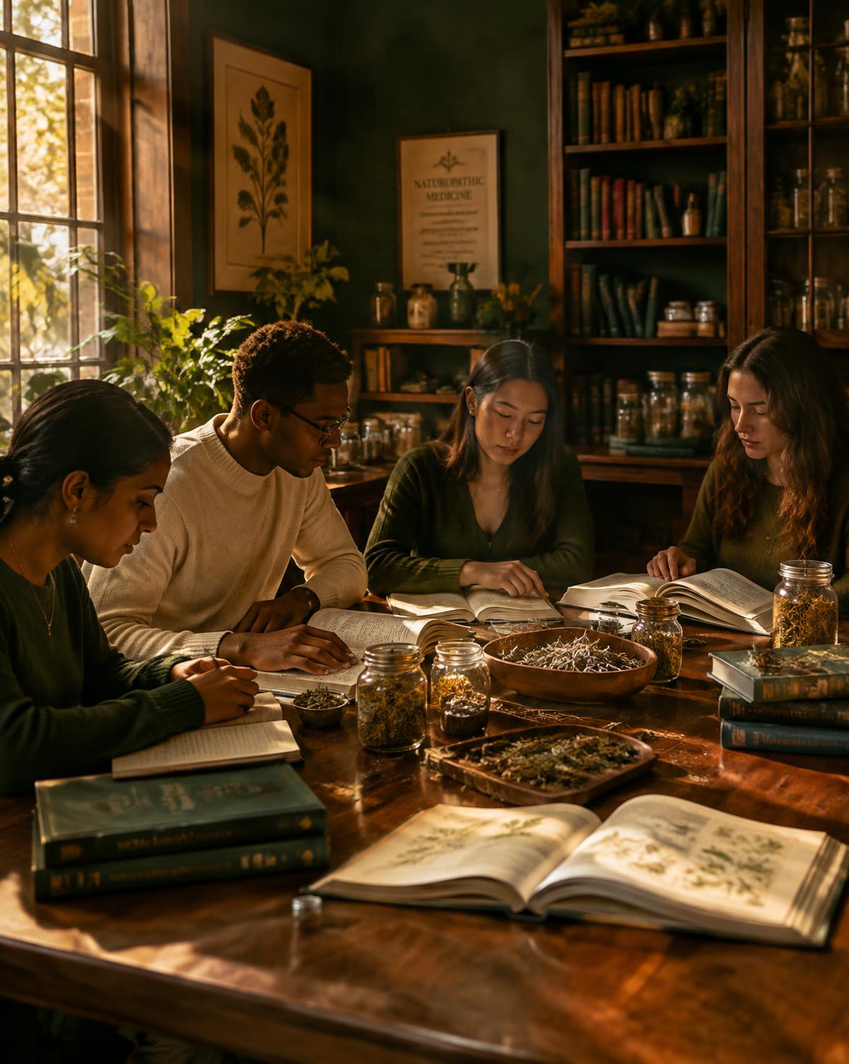 Students studying botanical texts together